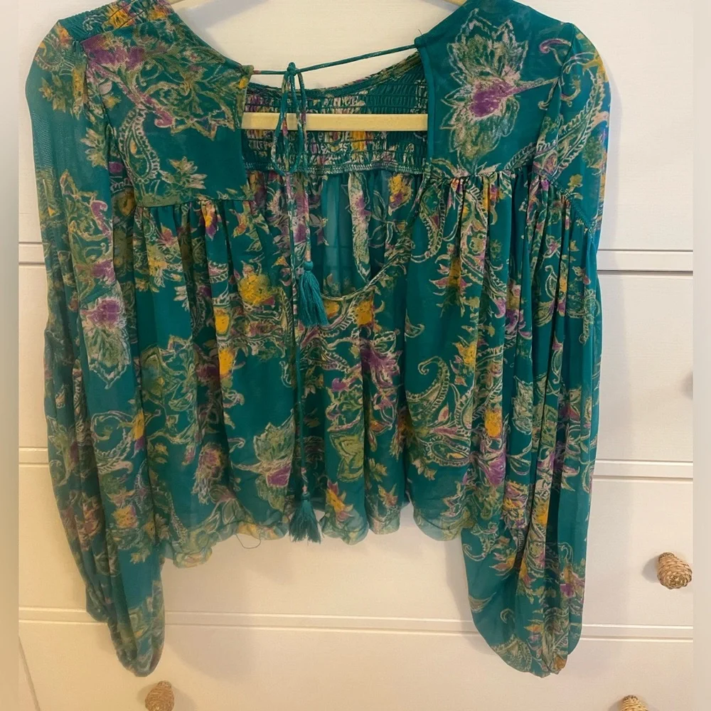 Free People Floral Women’s Up for Anything Top in Emerald - Picture 5 of 6
